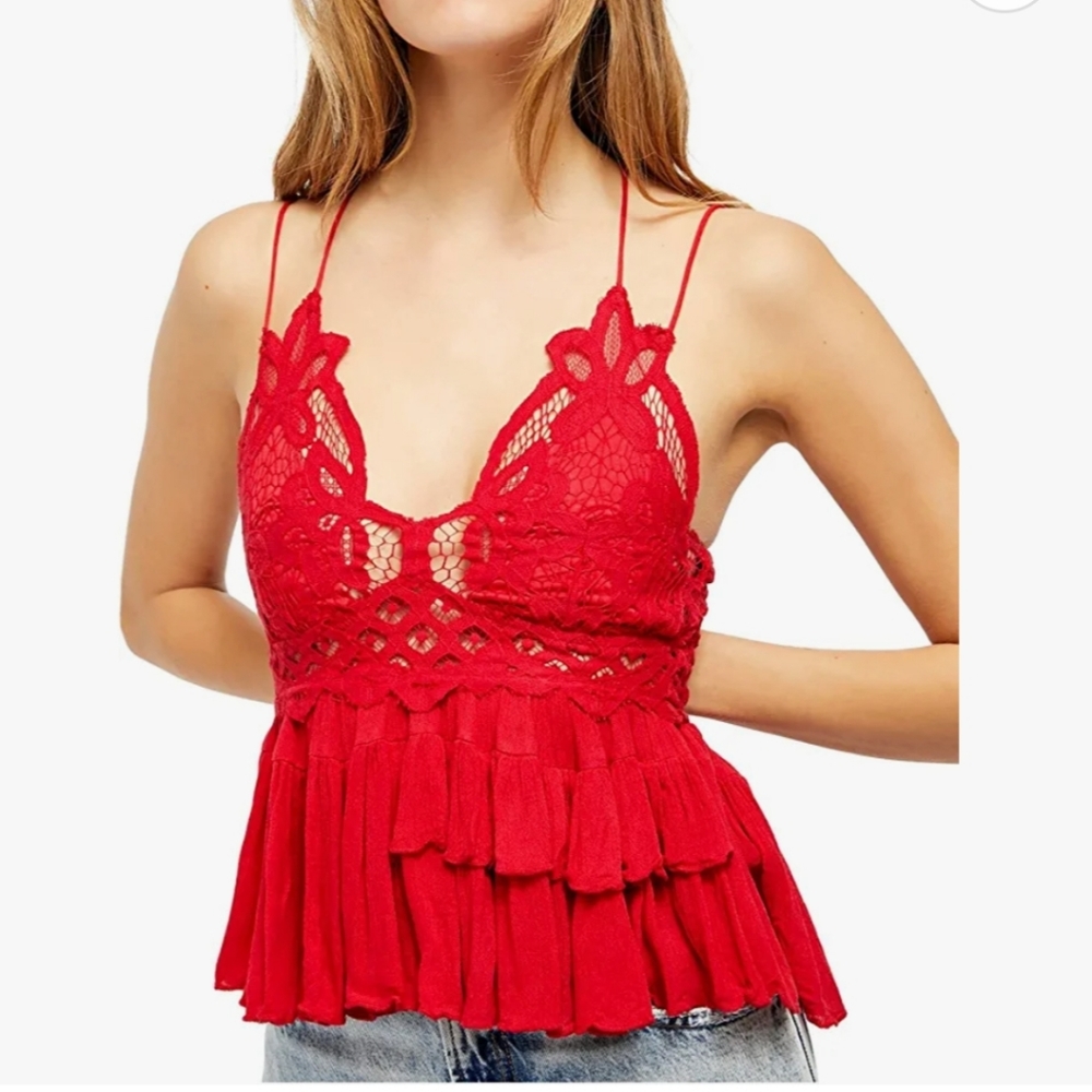 Free People Adella Cami Red Camisole bra top cami NEW!